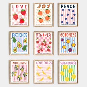 Frucht des Geistes Bibel Verse Wanddruck | Christliche Wandkunst | Galater 5,22 | Schrift 9er Set | Bibel Vers Galerie Wand Kunst Set