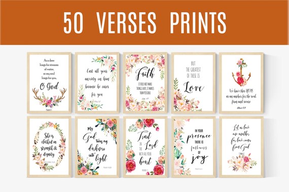 50 Bible Verse Printable Set Christian Wall Art Bible Verses | Etsy