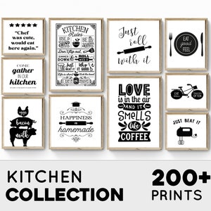 Kitchen Printable Set, Aesthetic Kitchen Decor, Cute Cooking Art, Kitchen Quotes, Kitchen Wall Art Print, Modern Kitchen Art, Kitchen Poster