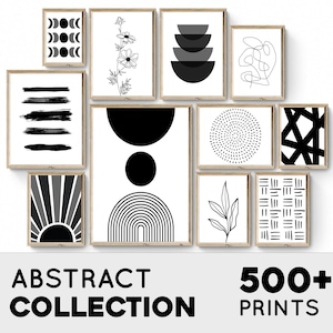 Arte de parede em preto e branco, impressões em preto e branco, arte abstrata em preto, conjunto de arte para impressão, impressão de arte de parede boho, arte de parede de galeria, decoração de quarto moderna