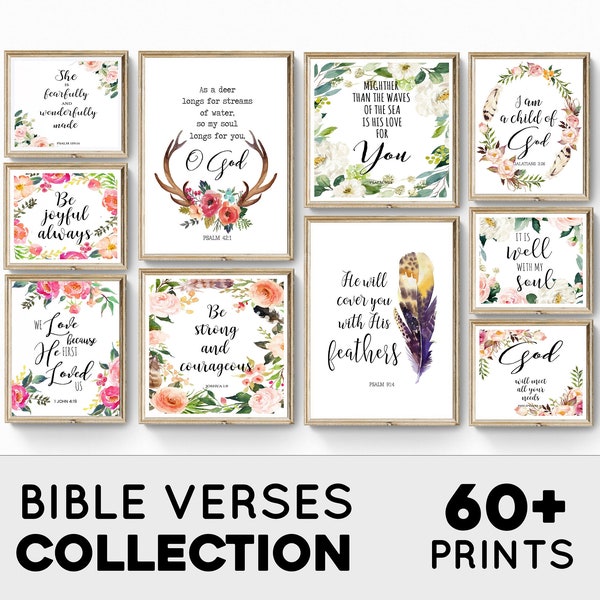 Set of 60 Bible Verse Printable, Christian Wall Art, Christian Gallery Set, Printable Scripture, Biblical Sayings, Christian Home Decor
