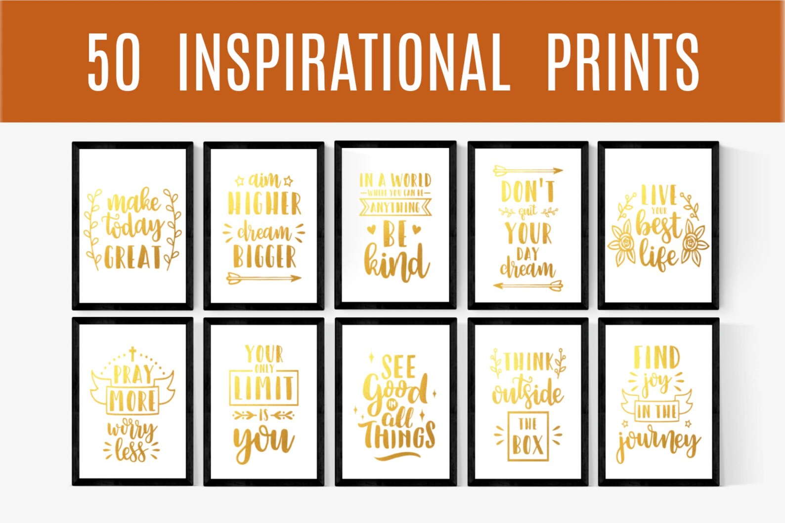Golden Foil Quotes Positive Quotes Gift Inspiring Wall Art Etsy