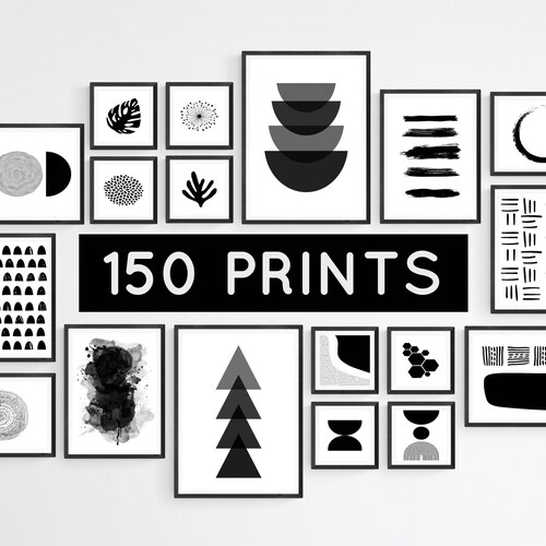 Black and White Wall Art Prints Set Printable Abstract Gallery - Etsy