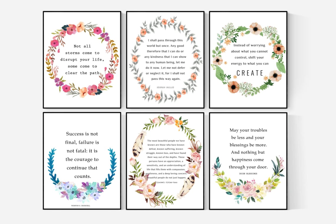 Floral Inspirational Quotes Positive Quotes Gift Inspiring | Etsy