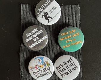 Ska Enamel Pin Set (5 Pins) – Skanking Humor Ska Punk Pins – 1.25” Music Pin Set