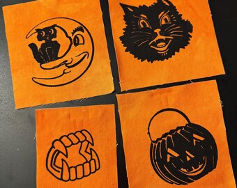 Spooky Season Patches | Set of 4 Handmade Halloween Appliques | Cat, Moon, Pumpkin & Fangs DIY Punk