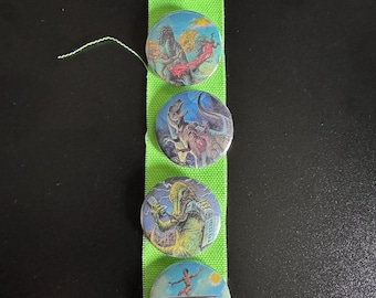 Dinosaurs Attack Inspired Pin Set – 1.25” Dinosaur Horror Pins – Vintage Trading Card Style