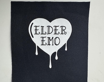 Elder Emo Dripping Heart Patch | Tattoo Style Canvas, Punk Alternative (6x5 Inch)