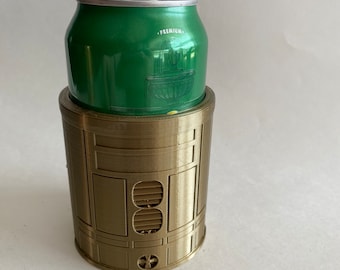 Droid metallic gold soda beer can holder Cousy 3D printed