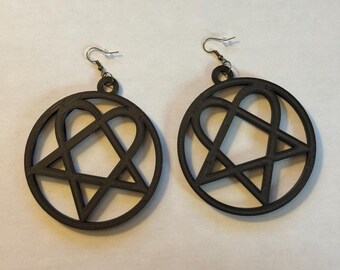 Heartagram Earrings | 3D Printed Matte Black Statement Earrings | Alternative Gothic Jewelry