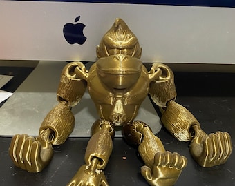 Donkey Kong Flexi Figure | 3D Printed Fan Art | Gold PLA Nintendo Collectible | Video Game Desk Toy | Gift for Gamer | Retro Gaming Decor