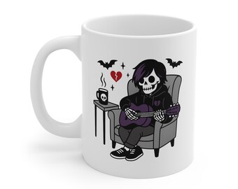 Tazza da caffè gotica con chitarra scheletro emo per gli amanti della musica