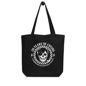20 Years of Crying Tote Bag – Elder Emo Eco Tote – Emotional Damage Aesthetic Bag – Goth Punk Canvas Shoulder Bag