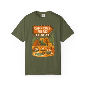 Camp Cozy Read Shirt Bookish Summer Camp Tee, Vintage Reading Retreat Graphic Shirt, Fox Camping Literary T-Shirt, Cozy Reader Gift