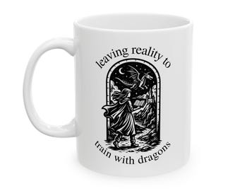 Dragon Training Mug, Fantasy Bookish Coffee Cup, Cozy Reader Gift