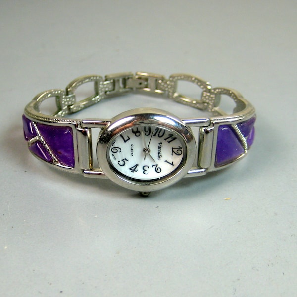 Vintage Ladies Western Purple Stones Fashion Watch, Varsales Wrist Watch, Quartz Analog Time piece, Gifts for Her, Southwestern jewelry