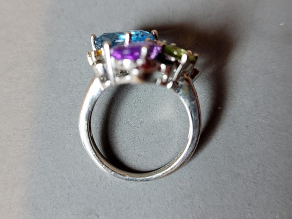 Sterling silver cocktail multi stone statement ri… - image 3