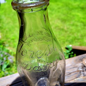 Vintage Forest Dairy Glass Milk Bottle, One quart embossed lettering, Square Glass Bottle
