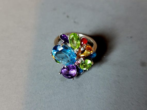 Sterling silver cocktail multi stone statement ri… - image 5