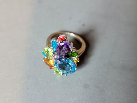 Sterling silver cocktail multi stone statement ri… - image 4