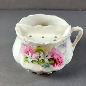 Vintage Victorian shaving scuttle with pink floral design