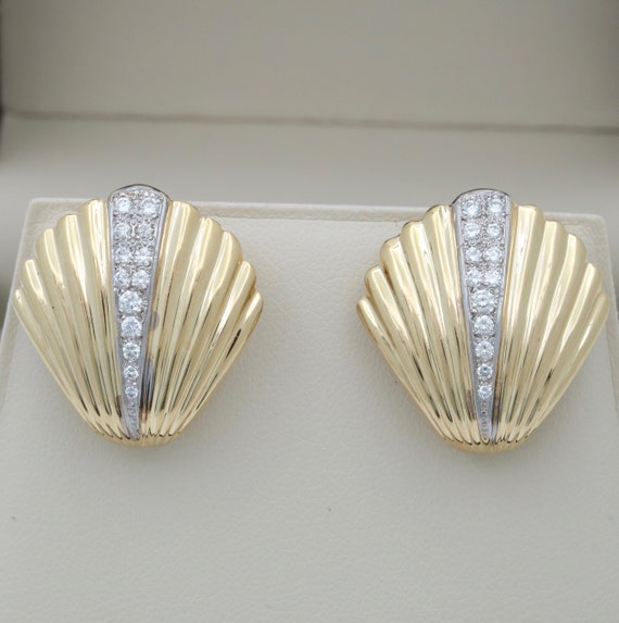 Vintage Diamond and 14K Gold Shell Earrings