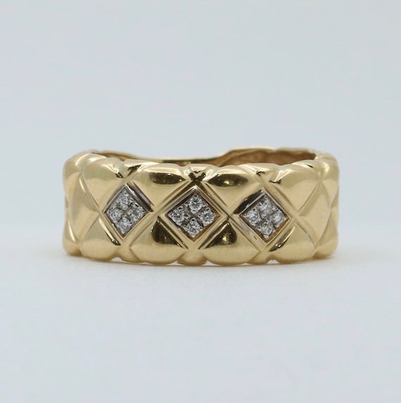 Vintage Diamond and 14K Gold Quilted Band