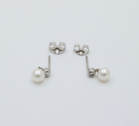 Small Pearl and Diamond Dangle Earrings, 18K Gold - image 5