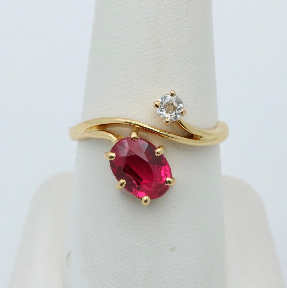 Vintage 18K Gold, Diamond, and Man-made Ruby Wrap Ring - Etsy