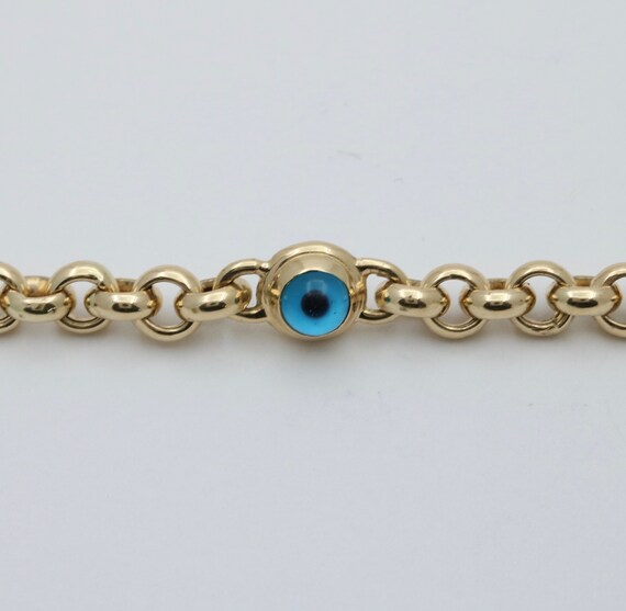 Glass Evil Eye and 14K Gold Bracelet, 7.5” Long - image 4