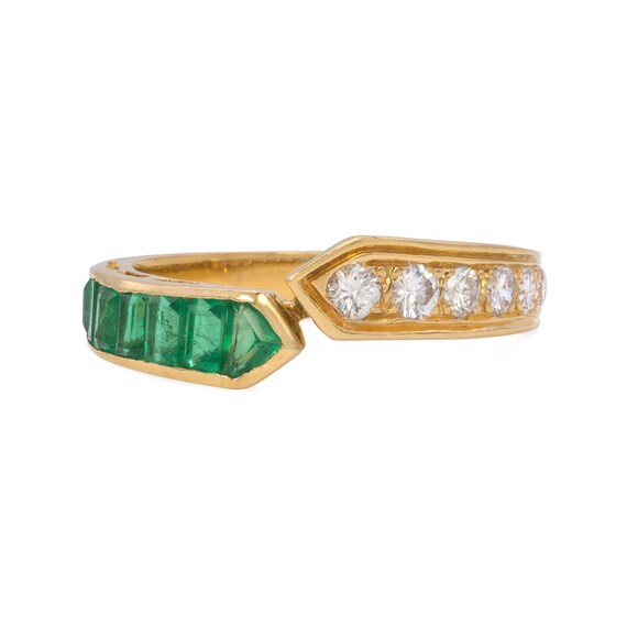 Vintage 18K Gold Diamond and Emerald Bypass Ring, Sta… - Gem