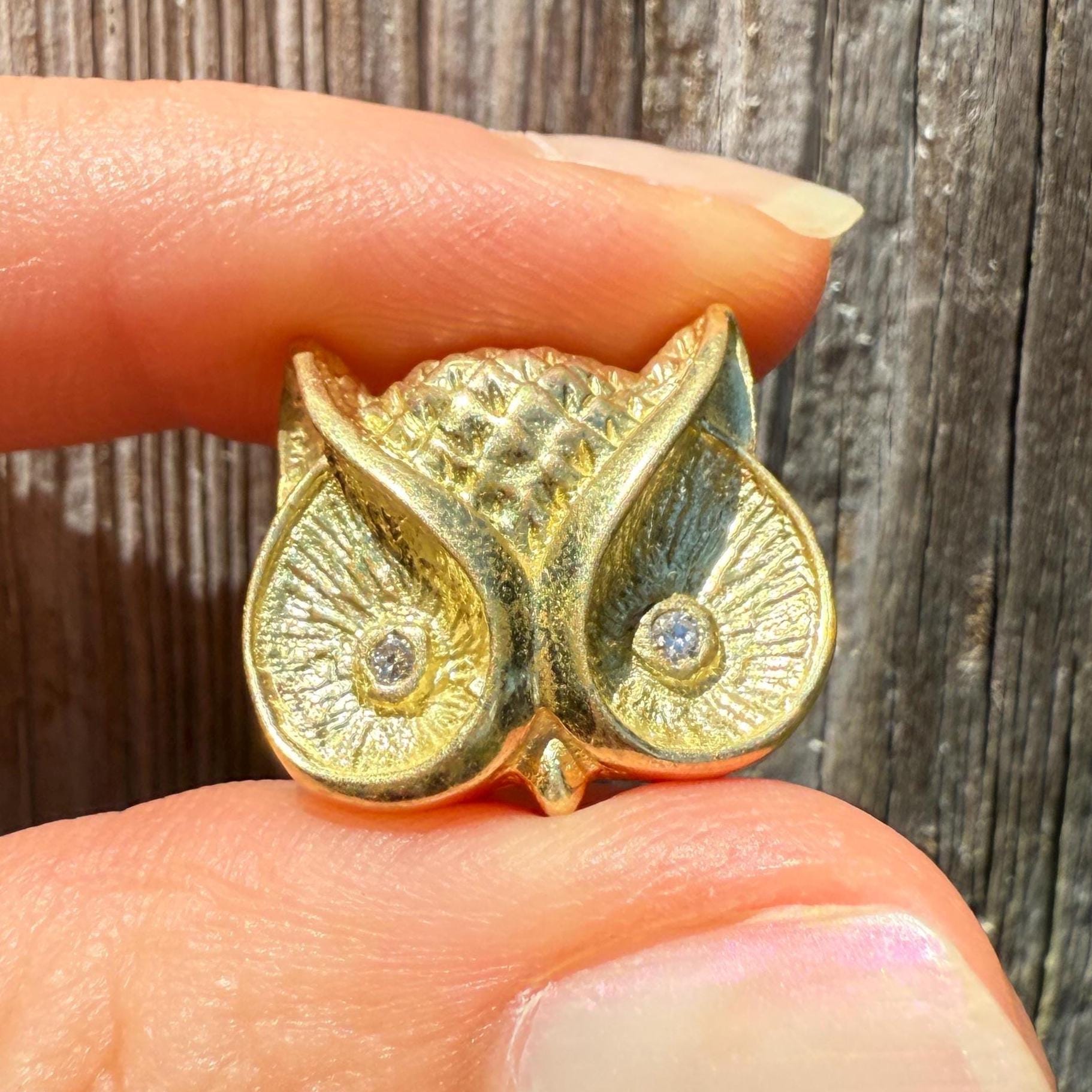 Vintage Diamond and 18K Gold Owl Pendant