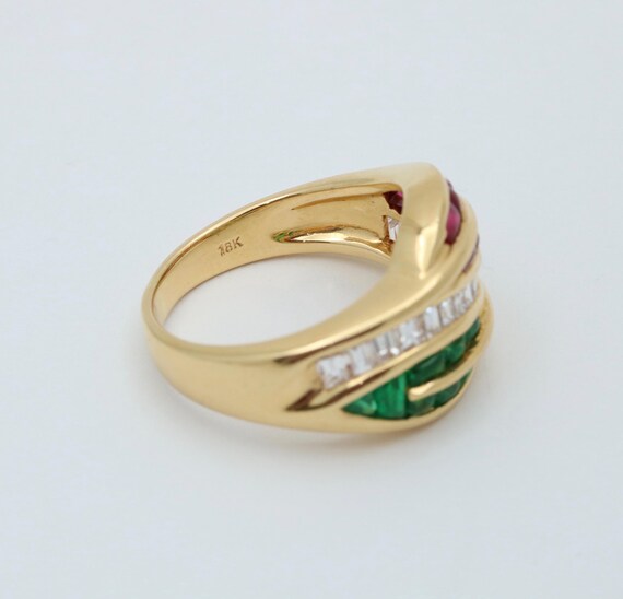 Natural Emerald, Ruby, and Diamond Leaf Ring - image 6