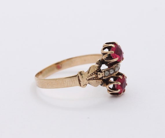 Victorian 14K Gold Pink Paste And Seed Pearl Ring - image 3