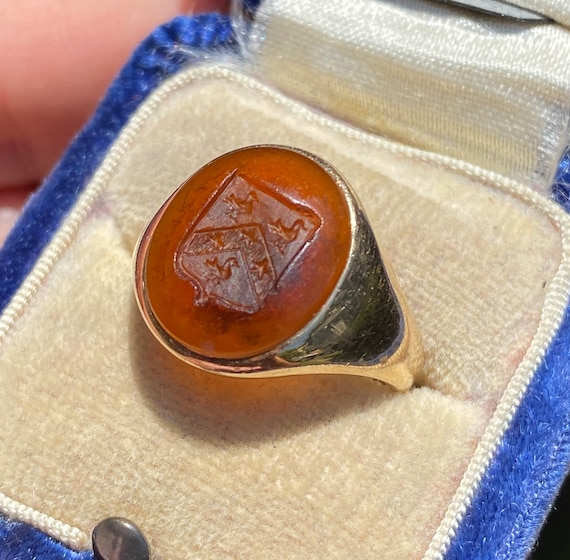 Antique Carved Carnelian Intaglio Ducks and 14K G… - image 2