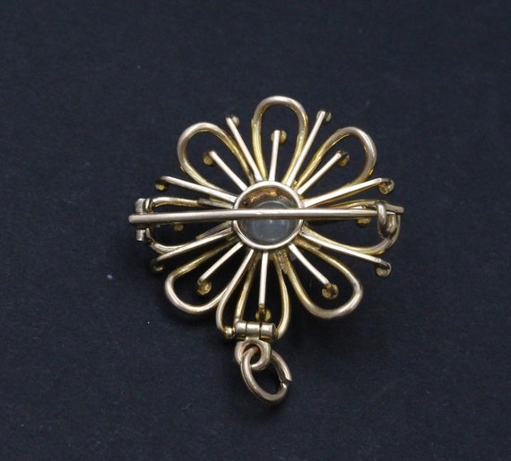 Vintage 14K Gold and Moonstone Flower Pendant, Pin - image 6