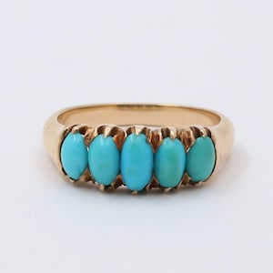Antique Five Stone Turquoise and 14K Gold Band, Stacking Ring