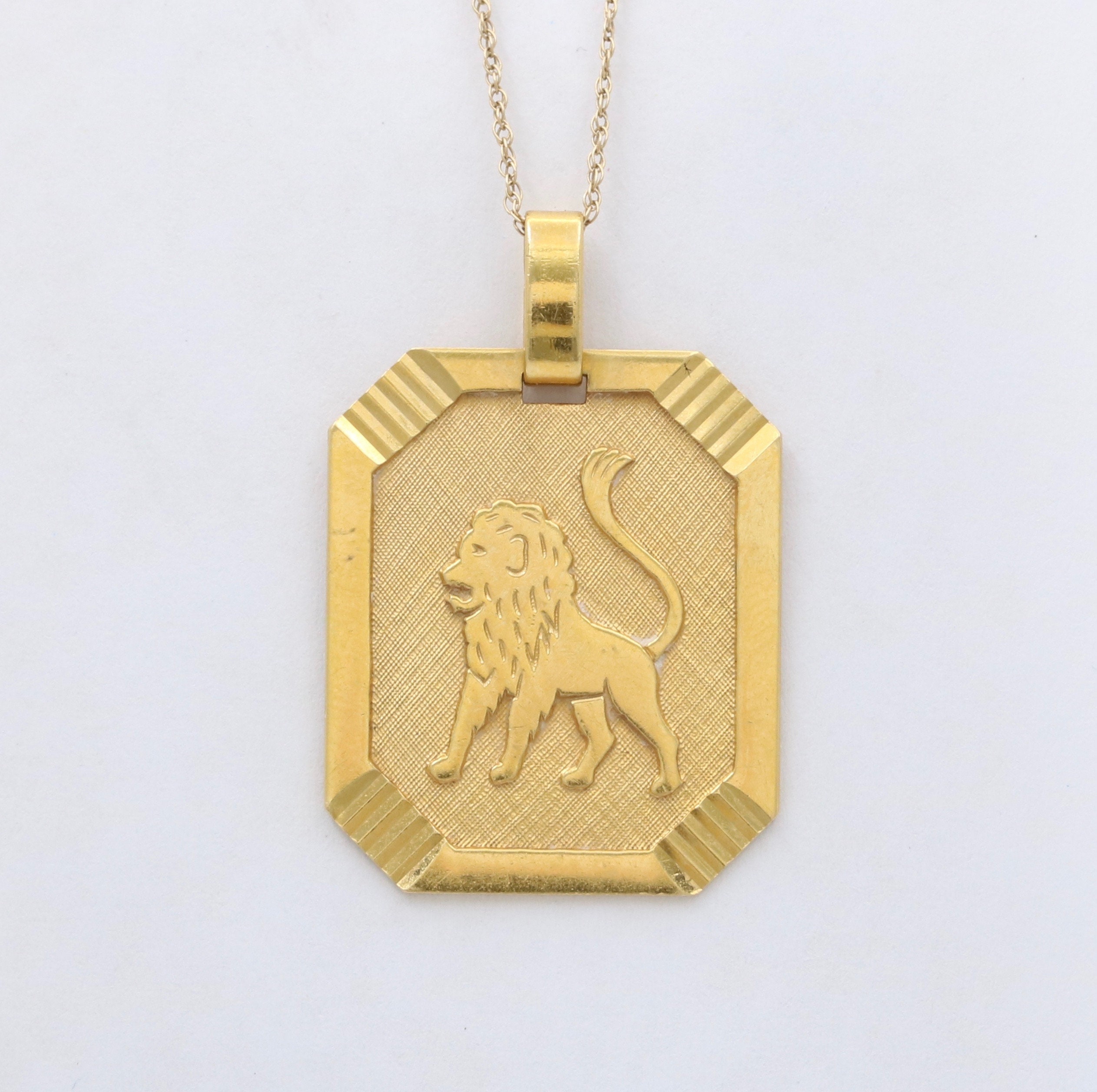 Vintage 18K Gold Leo Zodiac Octagonal Charm, Lion Pendant