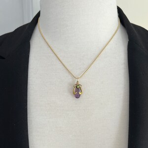 Art Nouveau Amethyst Briolette, Enamel, and 14K Gold Swirl Charm image 6