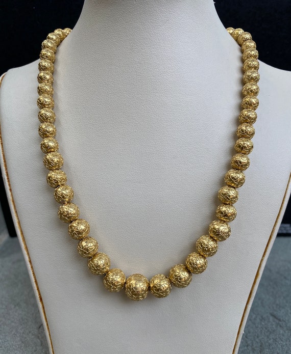Victorian Etruscan Revival 14K Gold Bead Necklace