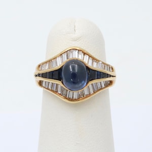 Vintage Natural Sapphire and Diamond “Eye” Shaped 18K Gold Dinner Ring