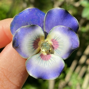 Large Art Nouveau 14K Gold Violet Enamel Pansy Brooch Pin, Antique Pendant