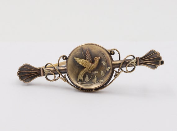Victorian 14K Gold Swallow Bird Bar Pin, Antique … - image 1