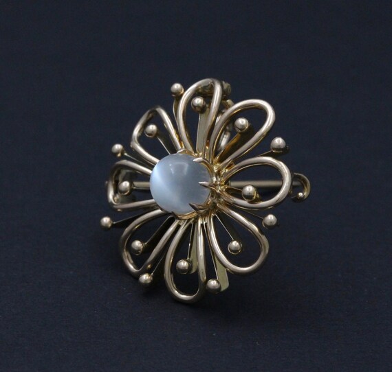 Vintage 14K Gold and Moonstone Flower Pendant, Pin - image 4