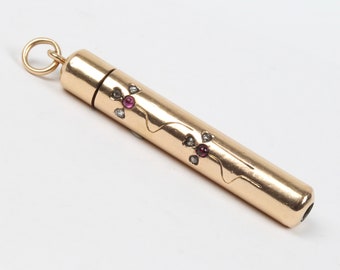 Victorian 14K Gold and Diamond Ruby Garnet Mechanical Pencil Charm Pendant