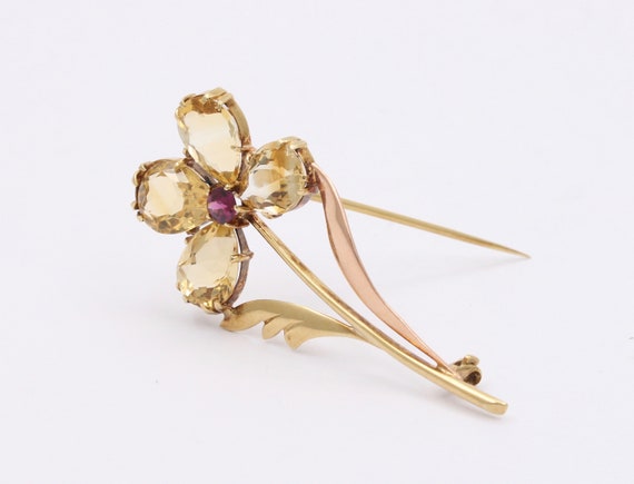 Vintage 14K Bicolor Gold, Citrine Pansy Flower Pi… - image 4