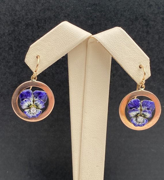 Art Nouveau 14K Gold and Diamond Enamel Violet Pan