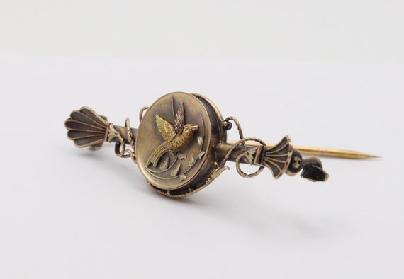 Victorian 14K Gold Swallow Bird Bar Pin, Antique … - image 3