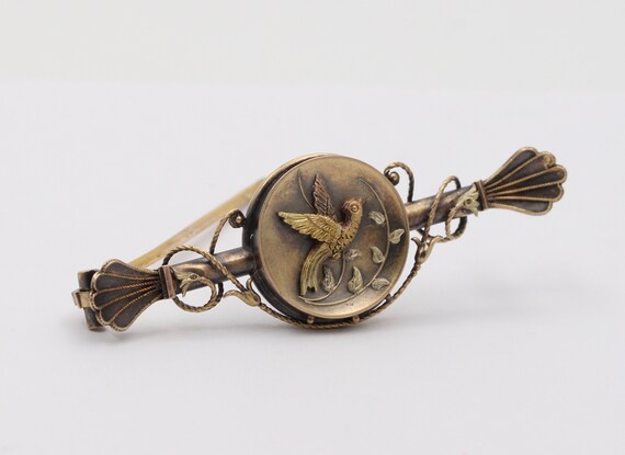 Victorian 14K Gold Swallow Bird Bar Pin, Antique … - image 2