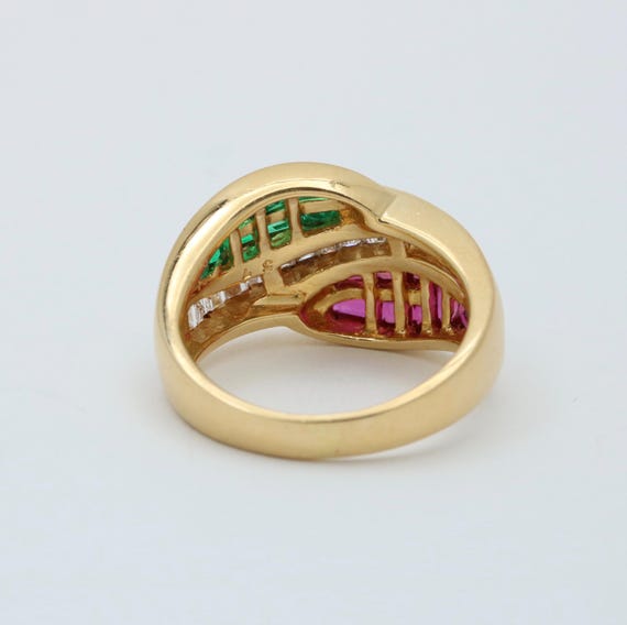 Natural Emerald, Ruby, and Diamond Leaf Ring - image 7